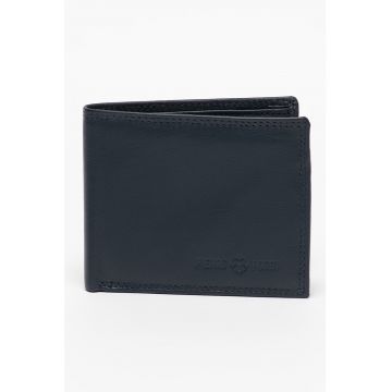 Portofel pliabil din piele cu logo in relief - Bleumarin