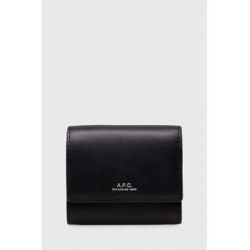 A.P.C. portofel de piele Compact Lois Small culoarea negru, PXBMW.H63453.LZZ