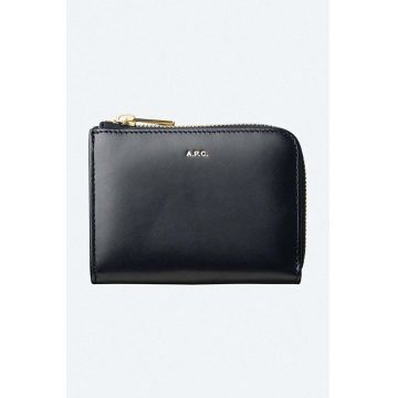 A.P.C. portofel de piele culoarea bleumarin PXAWV.F63166-DARKNAVY