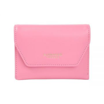 Portmoneu Clasic Roz cu Clapa cu Colturi Taiate