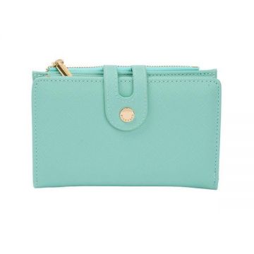 Portmoneu Saffiano Verde cu Capsa si Fermoar Auriu