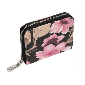 Portofel Flowers Negru cu Fermoar Metalic Si Orhidee