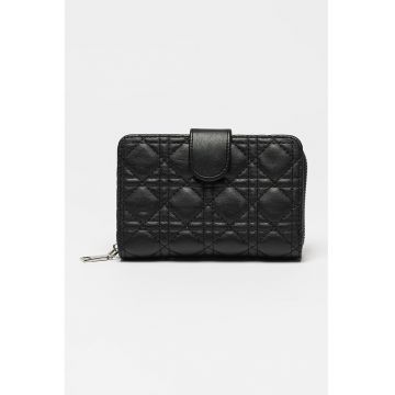 Portofel de piele ecologica cu garnituri cusute - Negru