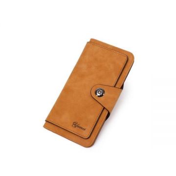 Portofel dama, mediu, Yamei, piele ecologica premium, cu capsa, maro caramel