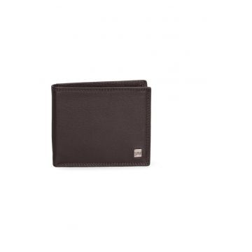 Portofel din piele cu buzunar pentru monede - Maro inchis
