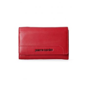 Portofel pliabil din piele cu logo - Rosu inchis