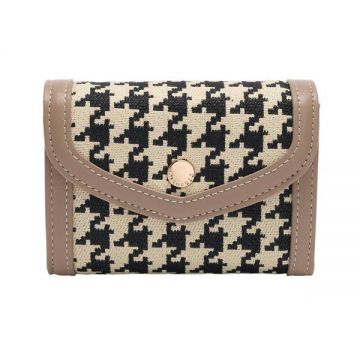 Portmoneu Bej cu Capsa si Imprimeu Houndstooth