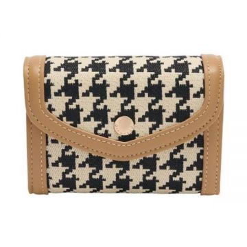 Portmoneu Camel cu Capsa si Imprimeu Houndstooth
