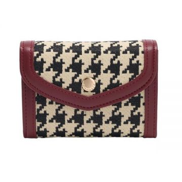 Portmoneu Grena cu Capsa si Imprimeu Houndstooth
