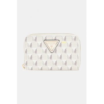 Portofel cu fermoar si model - Gri/Alb murdar