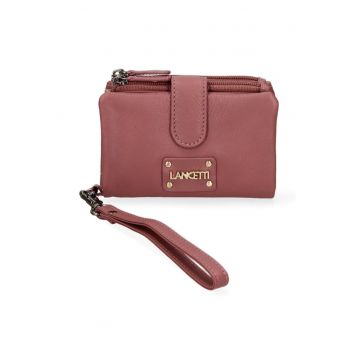 Portofel din piele cu logo - Roz