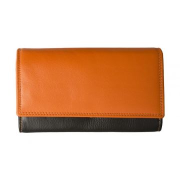 Portofel dama, Lyra PT1393, piele naturala, Negru/Portocaliu Portofel dama, Lyra PT1393, piele naturala, Negru/Portocaliu