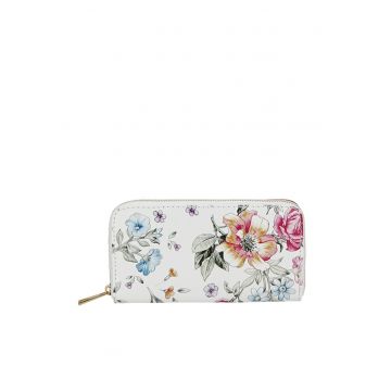 Portofel din piele naturala 8954 07 Alb cu imprimeu floral 14556 Portofel din piele naturala 8954 07 Alb cu imprimeu floral 14556