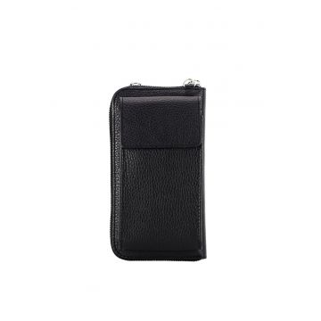 Portofel si port telefon negru din piele naturala 8971 07 11402