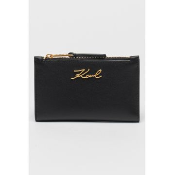 Portcart din piele cu logo Signature