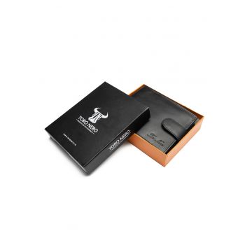 Portofel piele barbati -  protectie RFID - Carte de identitate - Viki - negru fin