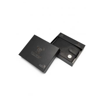 Portofel piele barbati -  protectie RFID - Carte de identitate - Viki - negru mat