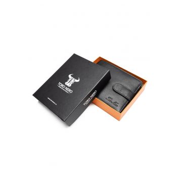 Portofel piele barbati -  protectie RFID - Carte de identitate - Viki - negru