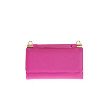 Portofel fucsia cu bareta detasabila si accesorii aurii