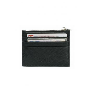 Portofel pentru carduri din piele naturala  SW42 cu fermoar 10x8 cm negru