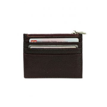 Portofel pentru carduri din piele naturala  SW42 cu fermoar 10x8 cm visiniu
