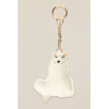 Breloc de piele ecologica - Alb murdar