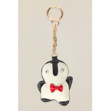 Breloc de piele ecologica cu model pinguin - Alb/Negru