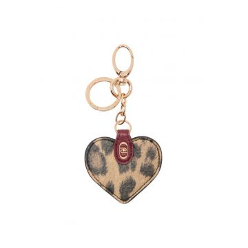 Breloc in forma de inima cu animal print - Negru/Maro camel