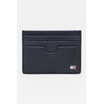 Portcart de piele cu logo - Bleumarin