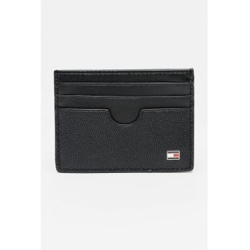 Portcart de piele cu logo - Negru