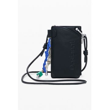 Portcart de piele ecologica cu bareta detasabila - Negru