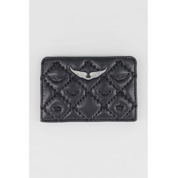 Portcart din piele cu aspect matlasat - Negru