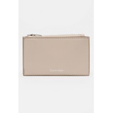 Portcart din piele ecologica cu detaliu logo - Maro deschis