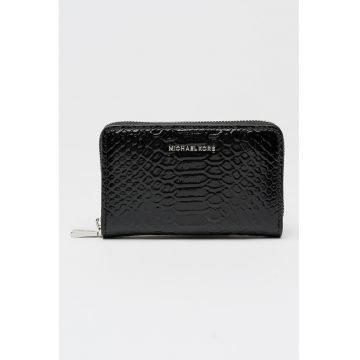 Portmoneu de piele lacuita cu fermoar si model piele de reptila Bryant - Negru