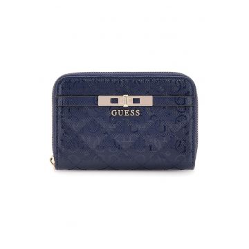 Portofel cu aspect matlasat si fermoar - Bleumarin