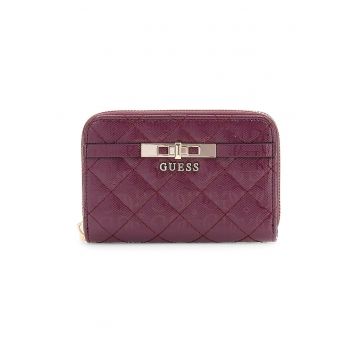 Portofel cu aspect matlasat si fermoar - Visiniu