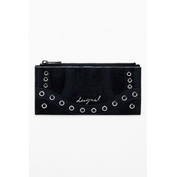 Portofel cu fermoar si logo - Negru