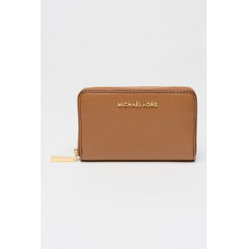 Portofel de piele cu fermoar si aspect marmorat Jet Set - Maro scortisoara