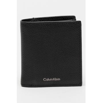 portofel de piele cu logo - Negru