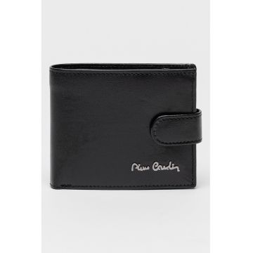 Portofel de piele cu logo - Negru