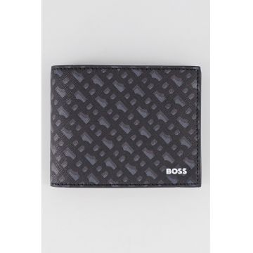 Portofel de piele cu model - Negru/Gri inchis