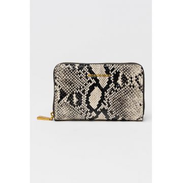 Portofel de piele cu textura piele de reptila Bryant - Alb fildes/Negru