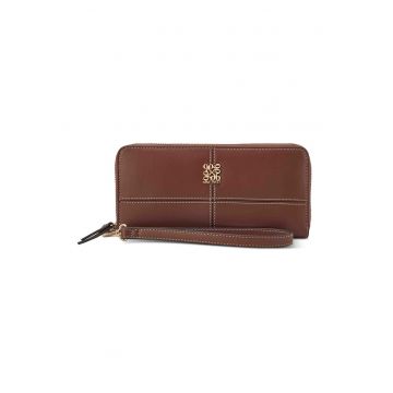 Portofel de piele ecologica cu fermoar - Maro inchis