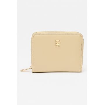 Portofel de piele ecologica cu fermoar si logo metalic - Bej deschis