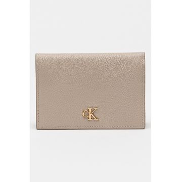 Portofel de piele ecologica cu logo metalic - Maro taupe deschis