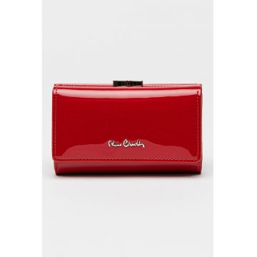 Portofel de piele lacuita cu logo - Rosu