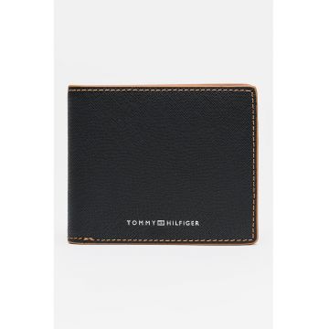 Portofel de piele saffiano cu logo - Negru