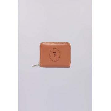 Portofel din piele cu fermoar - Caramel