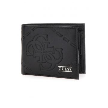 Portofel din piele cu logo metalic - Negru