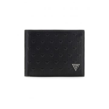 Portofel din piele cu logo metalic - Negru